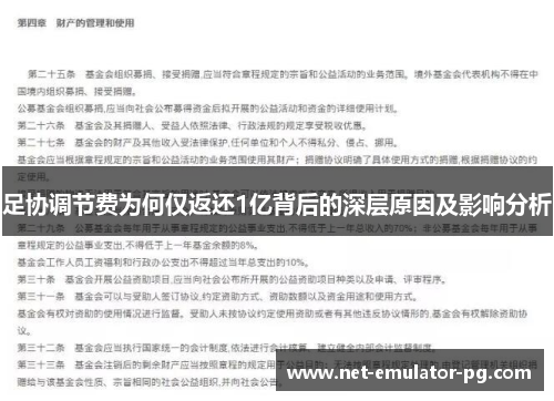 足协调节费为何仅返还1亿背后的深层原因及影响分析 足协调节费为何仅返还1亿背后的深层原因及影响分析